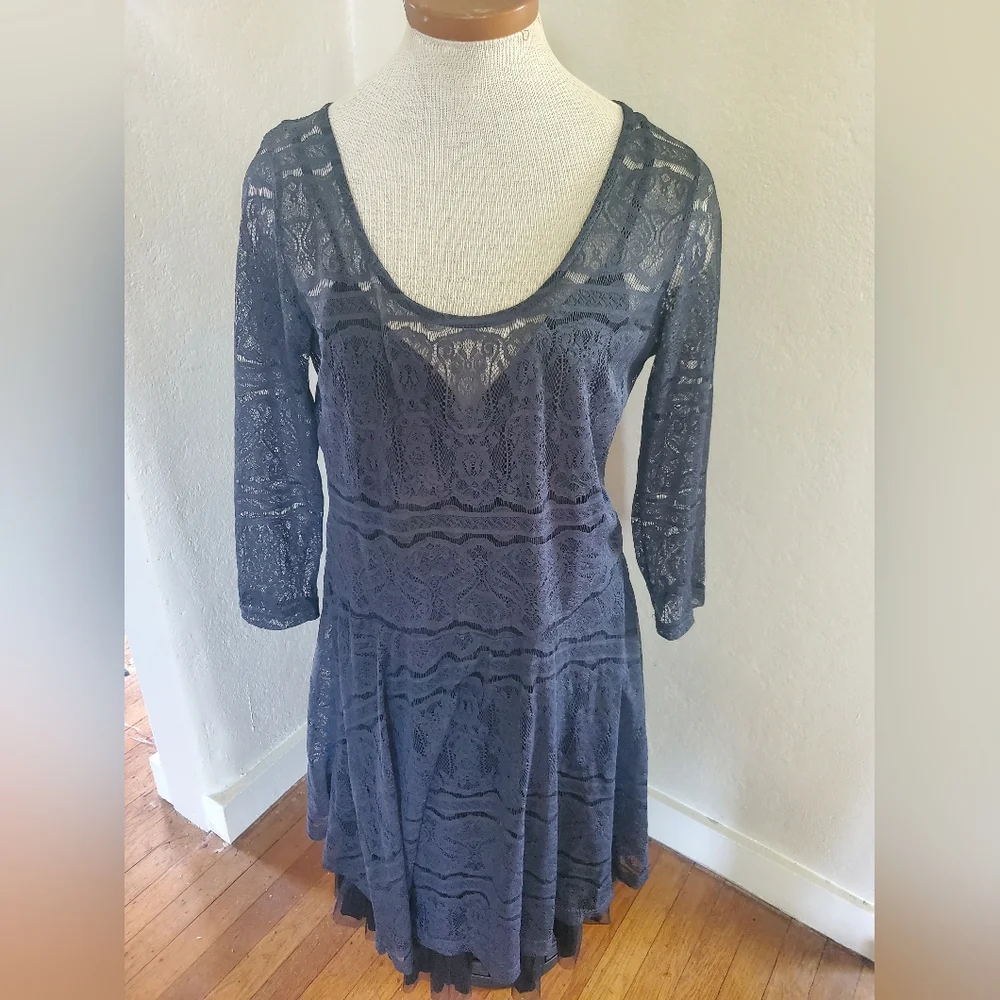 Stetson Western Style Black Elegant Lace Long Sleeve Tulle Dress Size L - Picture 1 of 5